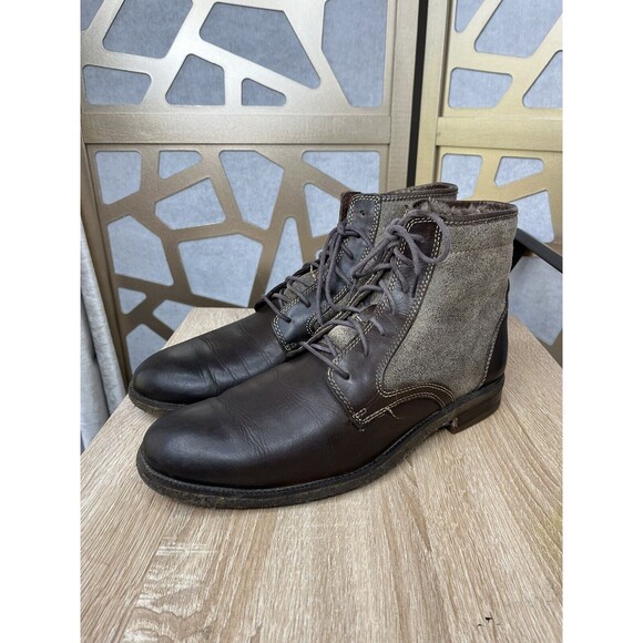 J&M 1850 Johnston & Murphy Brown Ankle Boots Shoes Mens Shearling Fur Wool 8.5 M